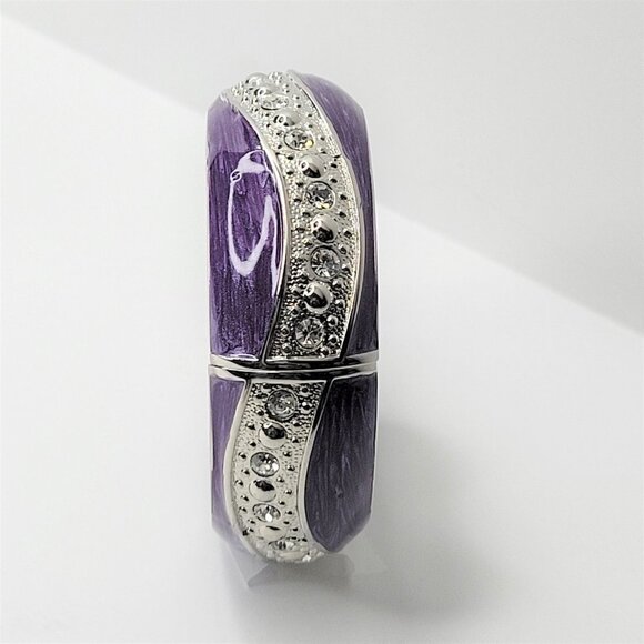 PURPLE Enamel Wide Hinged Cuff Bangle Crystal Rhinestone Bracelet - Picture 4 of 9